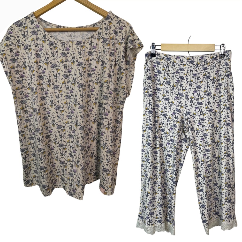 ThirdLove Pajama Set Women XL/M Cream Floral Excellent Lace Trim Loungewear